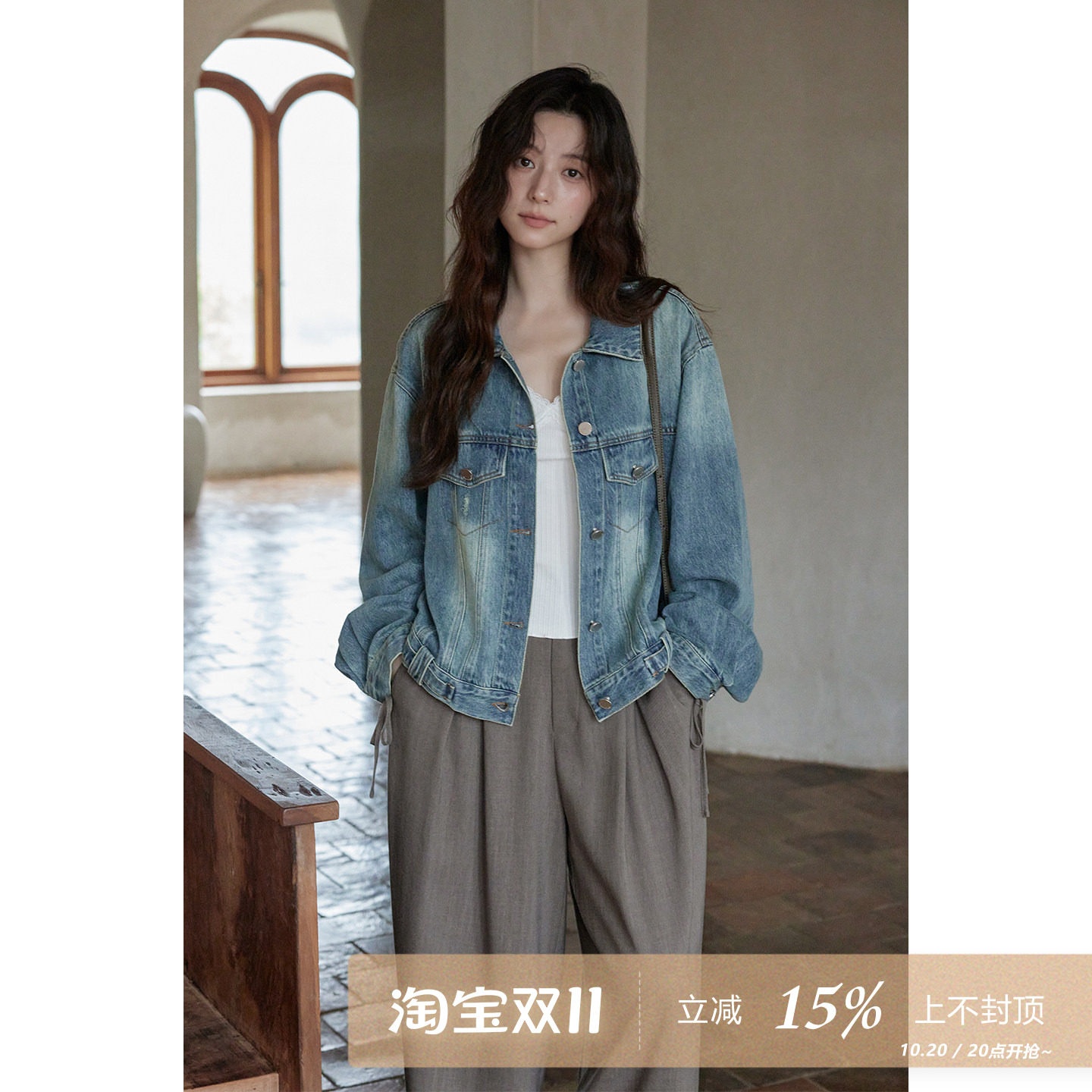 夕蒙2026新款秋季韩系蓝色水洗牛仔外套通勤穿搭复古宽松显瘦上衣