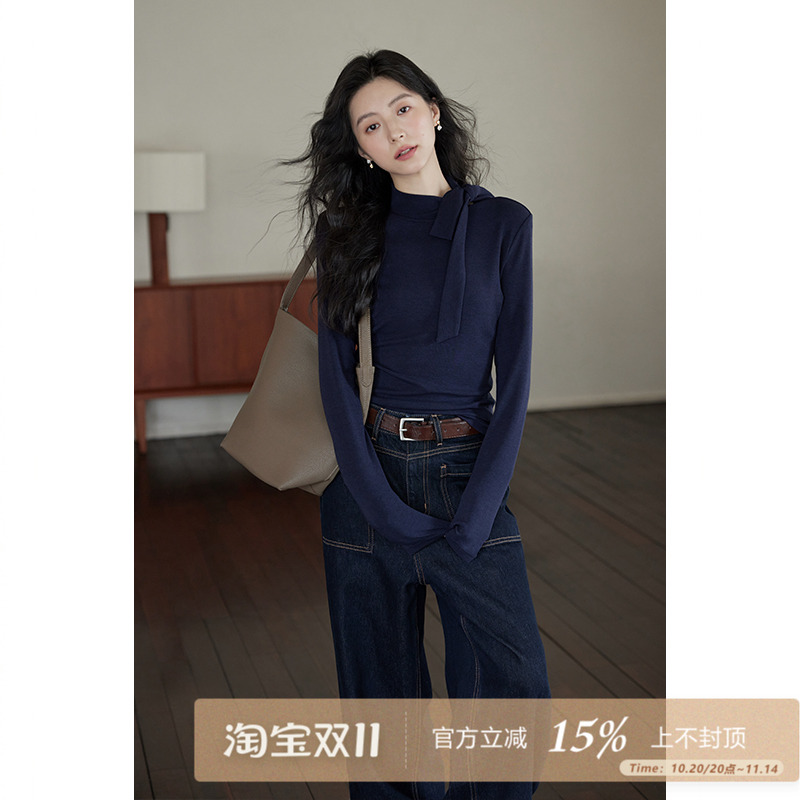夕蒙2025新款春秋高级感打底衫内搭独特绝美小众别致上衣长袖t恤