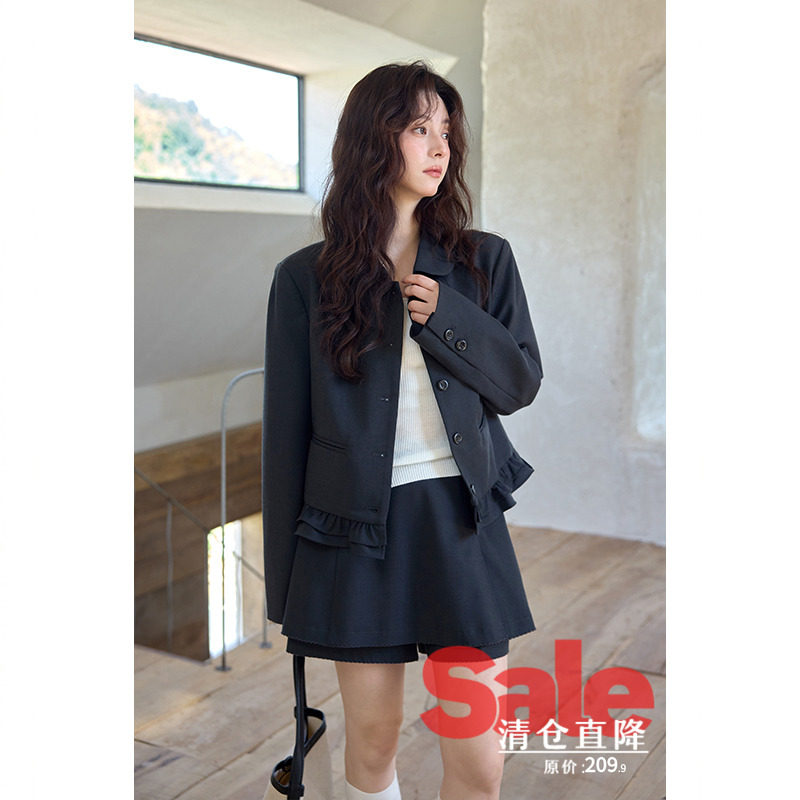 【清仓秒杀】秋季韩系气质上衣短款小众小个子深灰外套裙裤两件套,女装/女士精品,时尚套装,淘宝优惠券,粉丝福利购,淘宝优惠卷