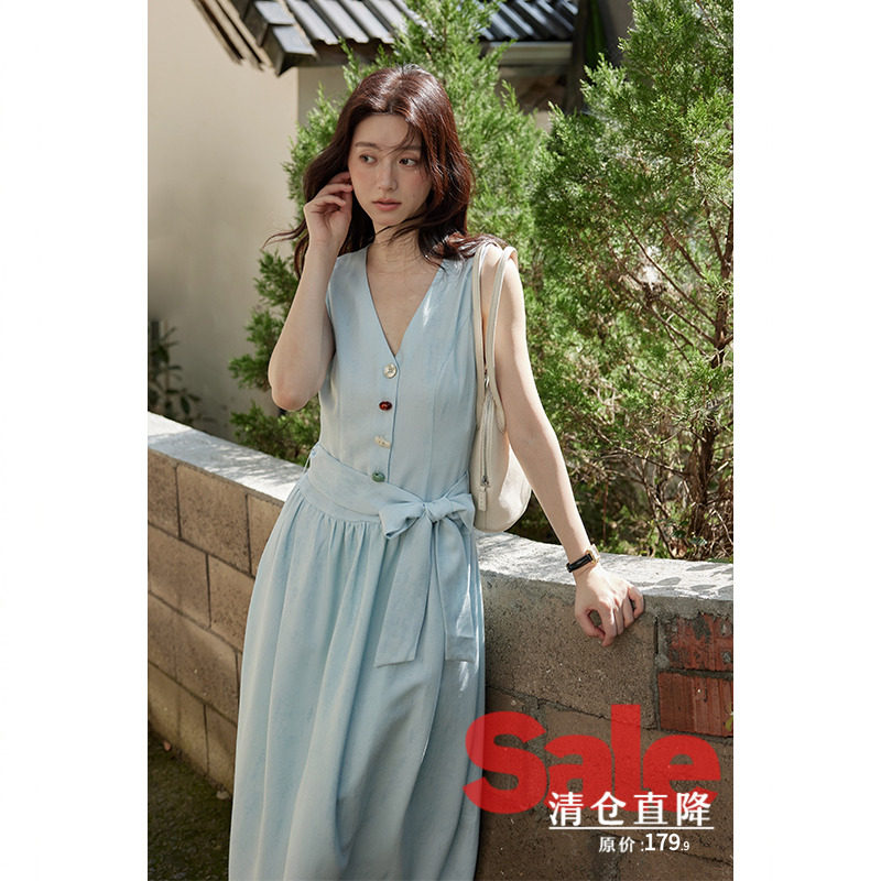 【清仓秒杀】夏韩系流行气质裙子小个子高级感小众V领无袖连衣裙,女装/女士精品,连衣裙,淘宝优惠券,粉丝福利购,淘宝优惠卷