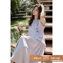 夕蒙2025新款夏韩系温柔气质裙子小众小个子无袖不规则紫色连衣裙