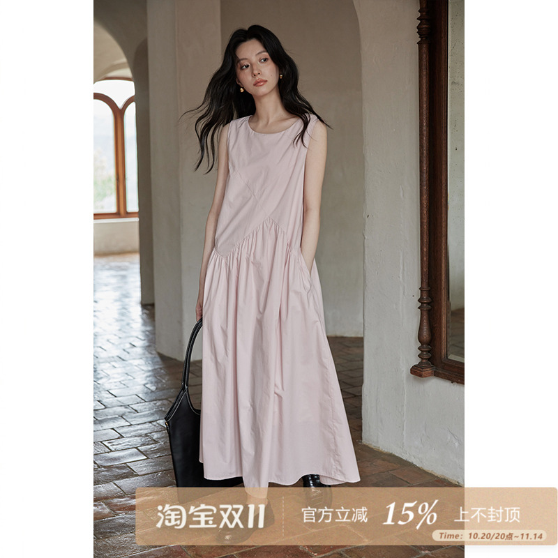 95折/夕蒙2025夏小个子法式气质减龄粉色度假风无袖背心连衣裙女