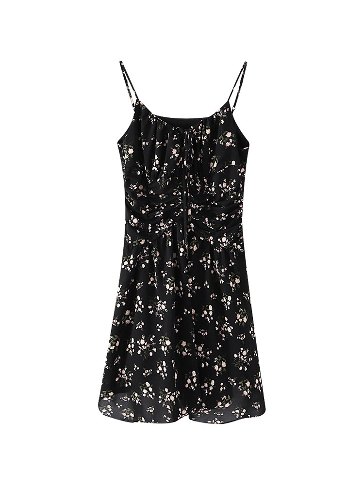 Black floral sleeveless dress on a white background