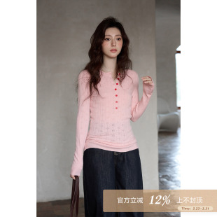 小众绝美镂空粉色针织衫 韩系气质上衣小个子修身 春季 夕蒙2026新款