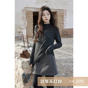 夕蒙2025新款冬季绝美内搭打底衫上衣高级感可外穿半高领波点t恤