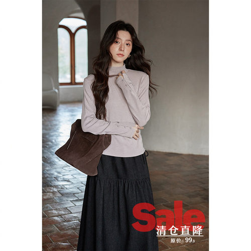 【清仓秒杀】冬季韩系半高领打底衫上衣小众高级感可外穿长袖t恤