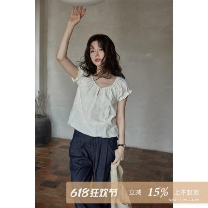 夕蒙2026新款夏法式独特上衣别致减龄小衫小个子小众刺绣短款衬衫