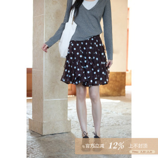 夕蒙2026新款 韩系气质短裙设计感小众小个子咖色波点半身裙女 春季