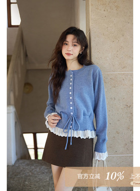 夕蒙2025新款秋冬韩系气质设计感上衣宽松蕾丝拼接慵懒高级感毛衣