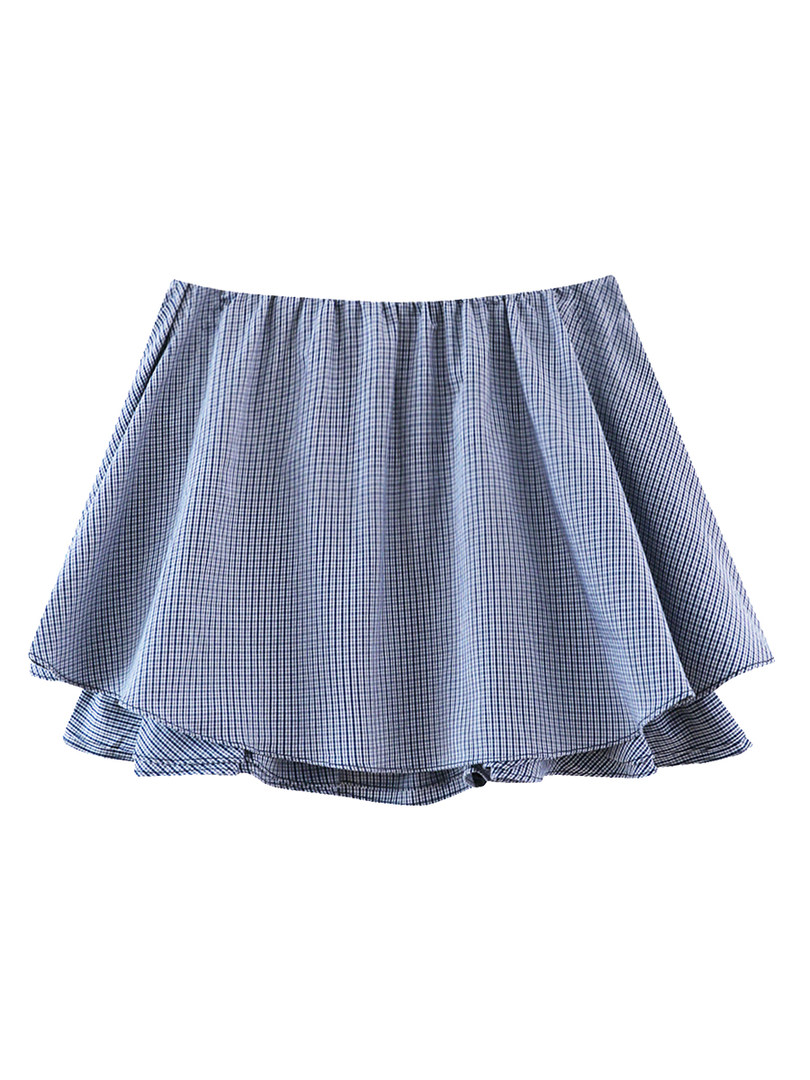 Blue checkered flared mini skirt on a white background
