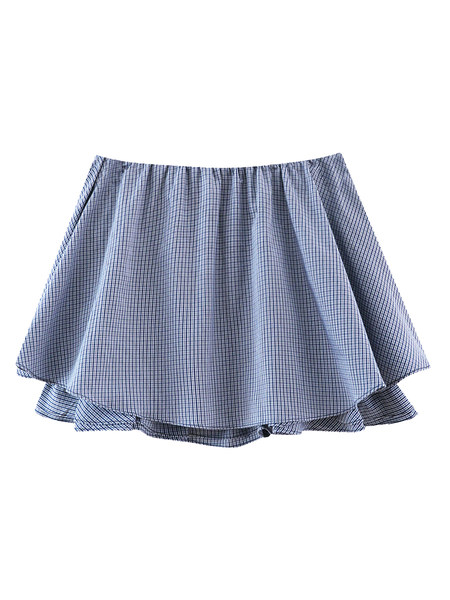 Blue checkered flared mini skirt on a white background