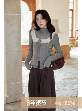 夕蒙2025新款冬季韩系气质上衣修身系带设计感独特灰色半高领t恤