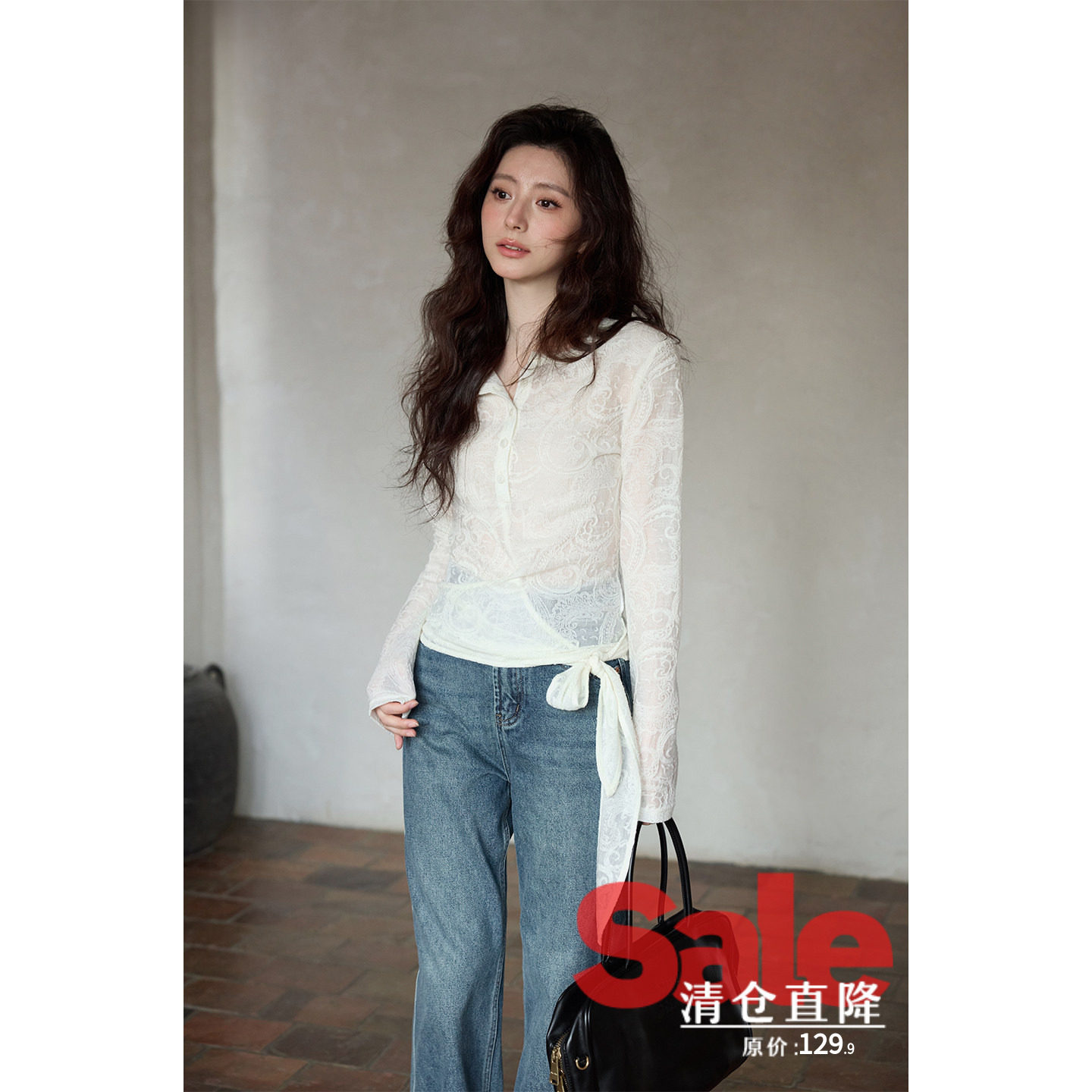【清仓秒杀】春季法式独特漂亮绝美巨好看雪纺衫蕾丝拼接长袖衬衫