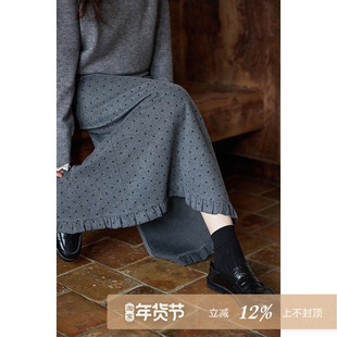 夕蒙2025新款秋冬韩系气质裙子小个子小众独特高级灰色波点半身裙