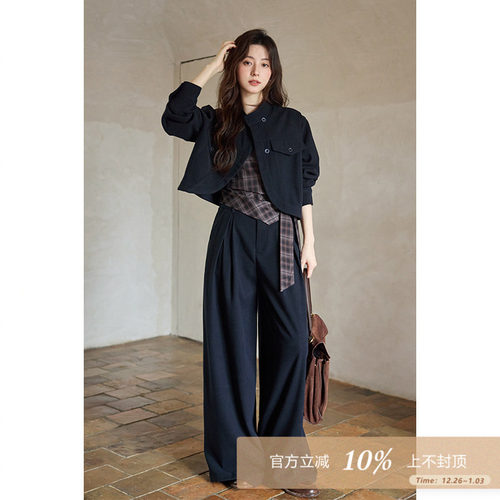 夕蒙2025新款秋韩系气质独特减龄别致小众吊带内搭外套裤子三件套