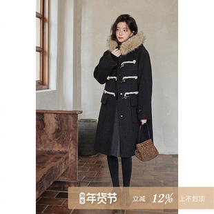 夕蒙2026新款冬季韩系高级感独特大衣气质小众小个子毛领毛呢外套