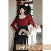 韩系巨好看气质上衣修身 夕蒙2025新款 冬季 小众毛领套头新年毛衣女