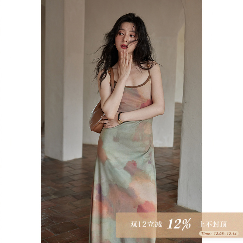 95折/夕蒙2025夏小个子法式气质设计感小众长款内搭吊带连衣裙女