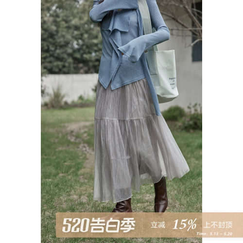 夕蒙2026新款早春韩系漂亮好看裙子独特设计感长款灰色直筒半身裙