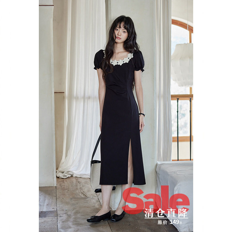 【清仓秒杀】夏韩系冷淡系裙子小个子流行小众气质黑色收腰连衣裙,女装/女士精品,连衣裙,淘宝优惠券,粉丝福利购,淘宝优惠卷