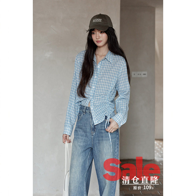 【清仓秒杀】早秋韩系气质上衣减龄小衫洋气小众独特格纹长袖衬衫,女装/女士精品,衬衫,淘宝优惠券,粉丝福利购,淘宝优惠卷