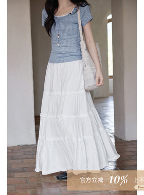 夕蒙2026新款夏季韩系气质好看裙子白色a字蛋糕裙长款直筒半身裙