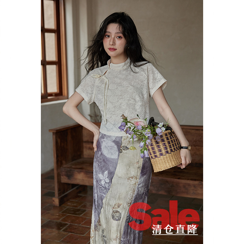 【直降清仓】夏季设计感小众短袖套头小个子新中式气质t恤上衣女