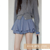 夕蒙2026新款 春秋韩系设计感裙子小众蓬蓬裙高级拼接格子半身裙女