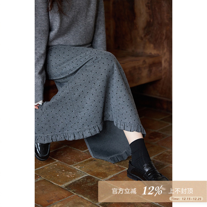 夕蒙2025新款秋冬韩系气质裙子小个子小众独特高级灰色波点半身裙