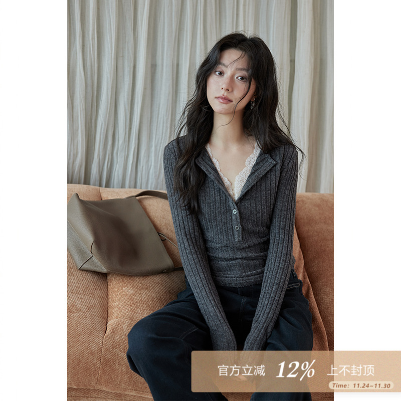 夕蒙2025新款春秋韩系时尚上衣修身高级小众气质时髦假两件t恤女