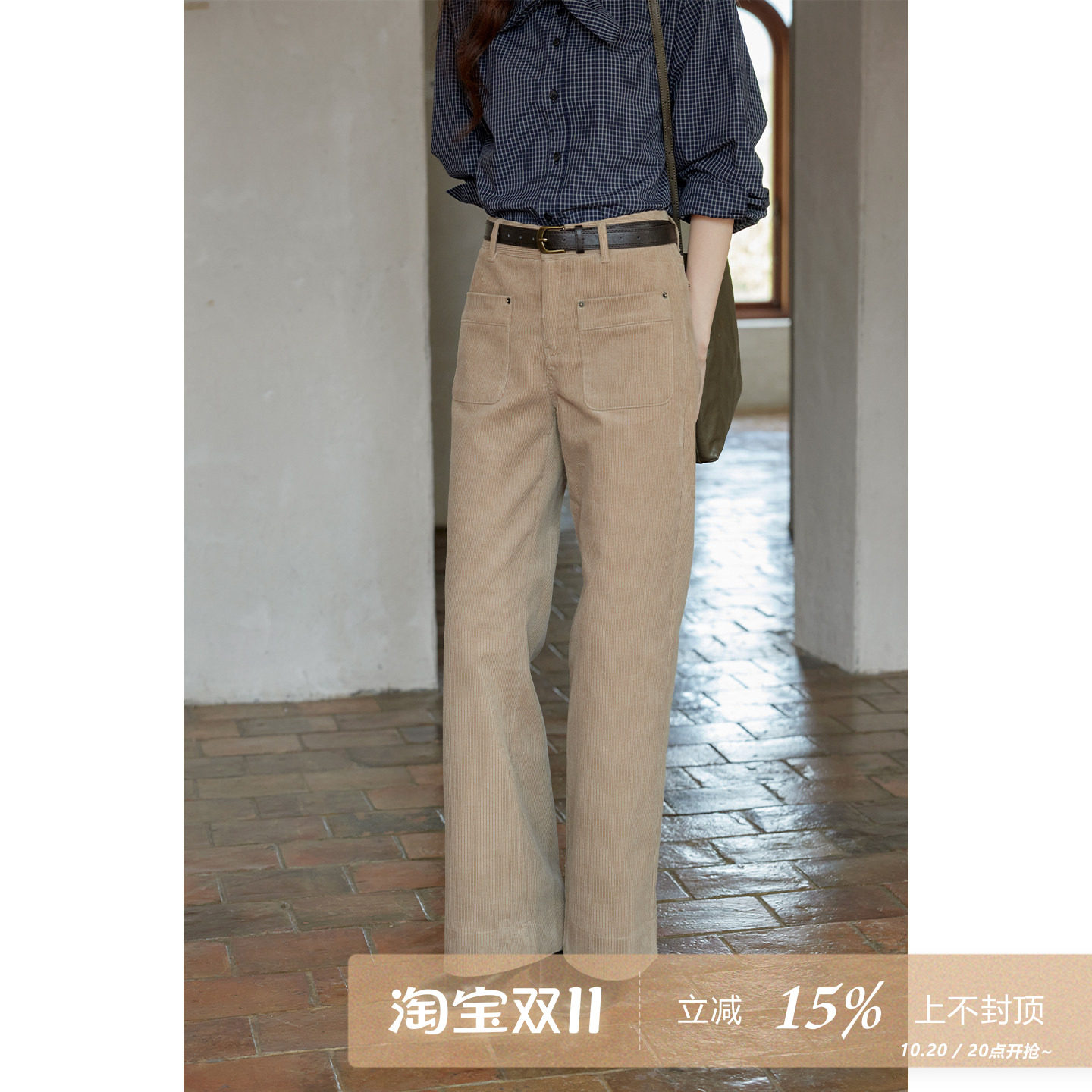 夕蒙2026新款秋季韩系卡其色灯芯绒休闲裤子通勤高腰显瘦直筒裤女