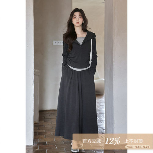 夕蒙2025新款秋季韩系气质小个子小众气质高级别致卫衣半身裙套装