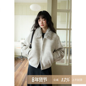 韩系气质上衣短款 夕蒙2025新款 冬季 小个子巨好看绝美灰色翻领外套