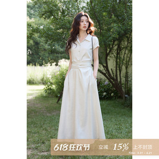 夕蒙2026新款夏季韩系polo领裙子淡人高知穿搭休闲条纹收腰连衣裙