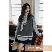 夕蒙2026新款 背心 春高级慵懒感上衣马甲小个子v领小众宽松针织衫