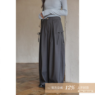子蝴蝶结慵懒高级小众灰色阔腿休闲裤 夕蒙2026新款 春夏韩系气质裤