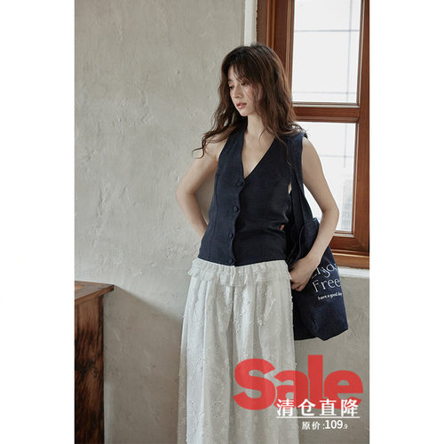 【清仓秒杀】夏韩系上衣气质小个子无袖小众短款藏蓝深v领背心女