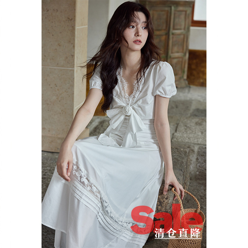 【清仓秒杀】夏气质白色裙子设计感小众高级独特不撞款蕾丝连衣裙