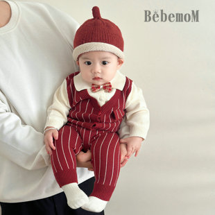 周岁新年礼服套装男宝宝衣服秋冬装百天抓周生日男婴红色西装绅士