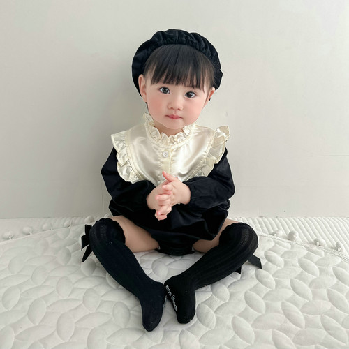 韩版女婴童柔软洋气包屁哈衣带帽
