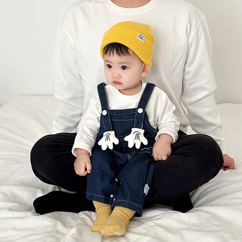 婴儿秋装衣服秋季男宝宝连体衣牛仔背带裤外出服秋天外套两件套装