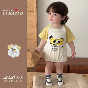 宝宝夏季衣服香蕉小狗插肩短袖包屁裤婴儿短袖连体衣男孩哈衣爬服