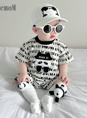 新生婴儿连体衣夏装新款棉质短袖满印立体卡通爬服夏装0-1外出服