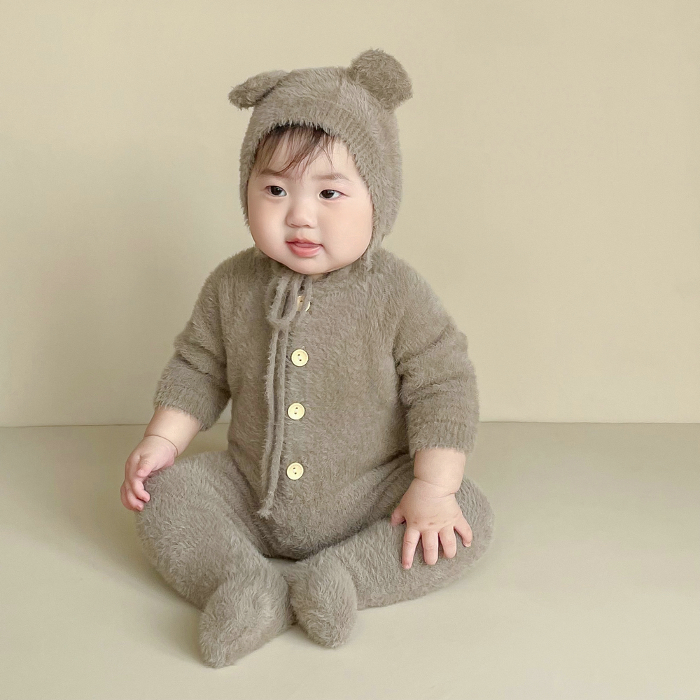 超萌仿水貂爬服可爱小熊包脚