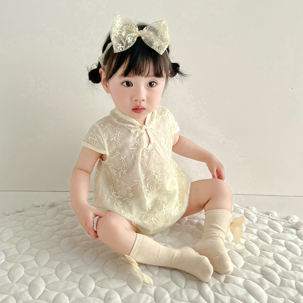 女婴儿旗袍包屁衣夏季薄款宝宝连体衣中国风复古旗袍周岁公主礼服