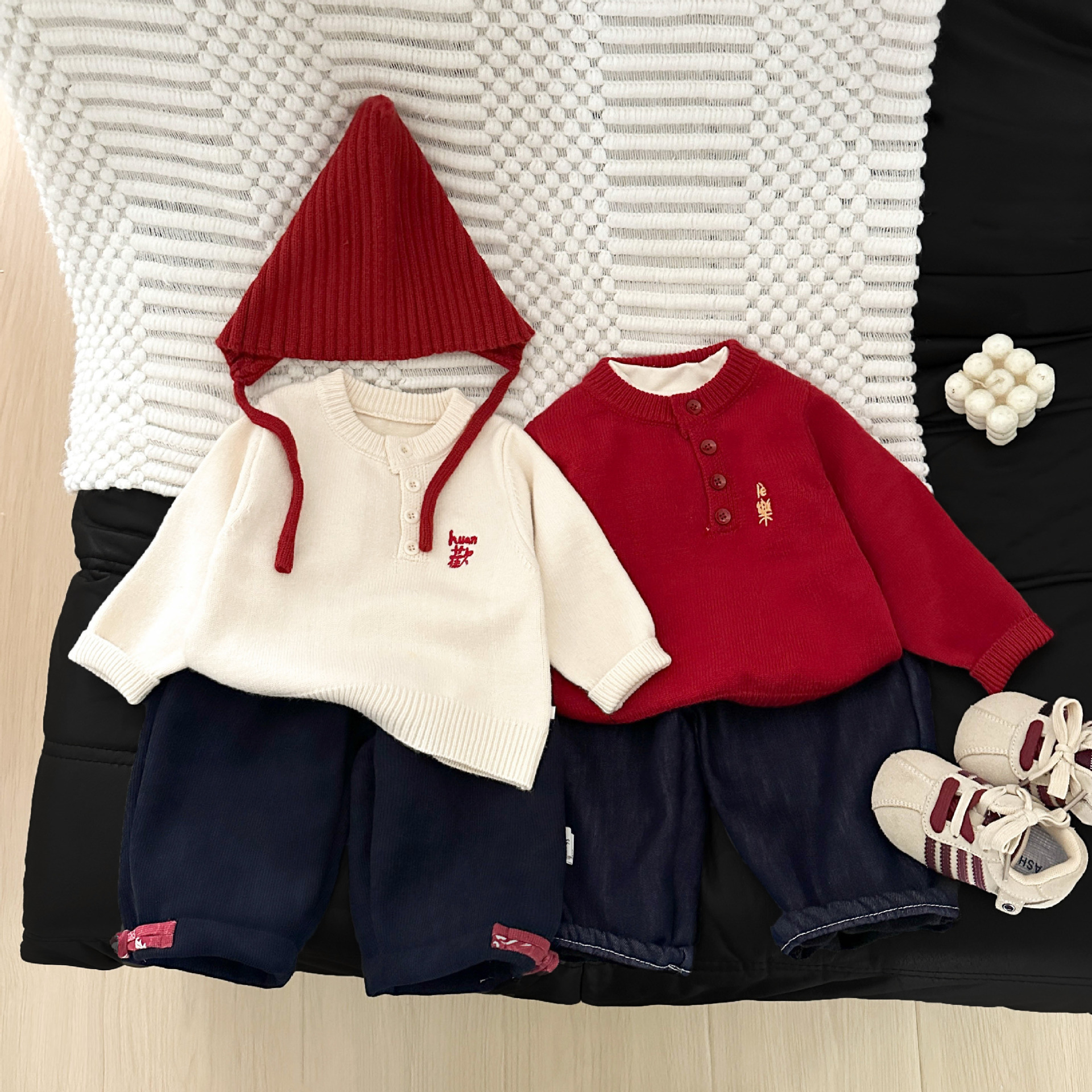 宝宝秋冬季红色毛衣新款男女童