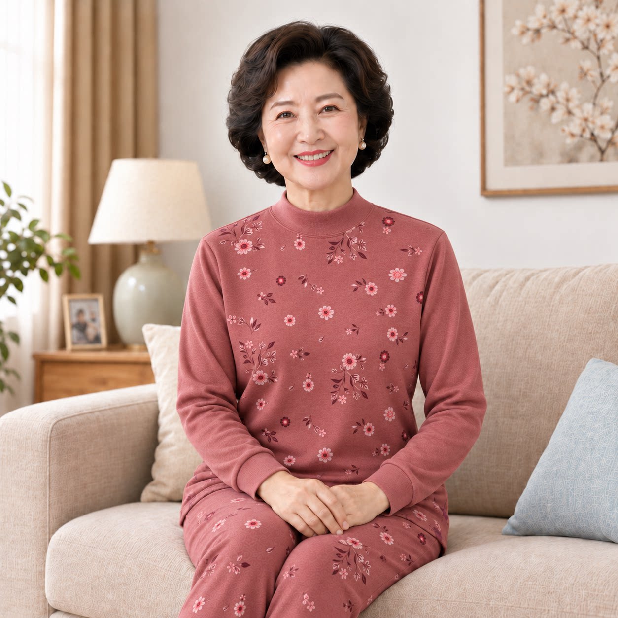 妈妈高领棉毛衫套装纯棉秋衣秋裤