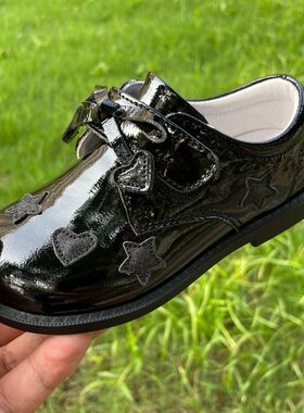 斯乃纳童鞋2022秋新春SP233330女小童公主羊皮防滑宝宝学步黑皮鞋