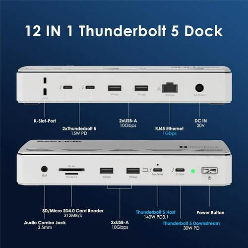 WAVLINK 带140W PD 12合1 Thunderbolt 5拓展坞站适用笔记本电脑