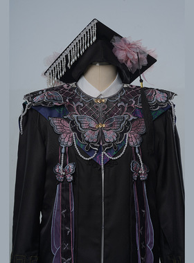 毕业学士服云肩汉服马面裙古风披肩假领子气质黑蝶带腿汉服云肩